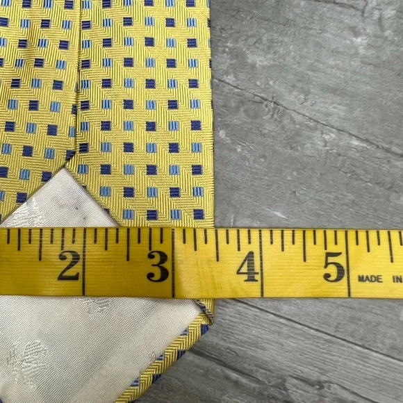 Brooks Brothers Yellow w/ Blue & Navy Check Silk Tie - Picture 4 of 4